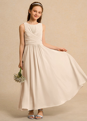 Azazie Ducky Girls Formal Flower Girl Dresses White Alabaster A-Line Pleated Chiffon Dress image1