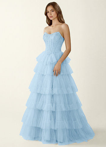 Nerida Himmelsblå Tvådelad korsettpärlad balklänning med a-linjeform image1