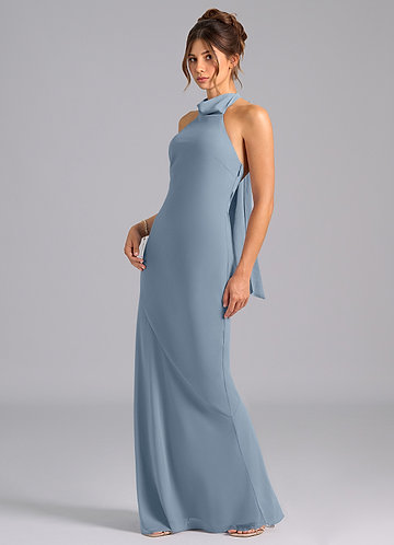 Azazie Velli Bridesmaid Dresses Dusty Blue Mermaid Bow Chiffon Dress image1