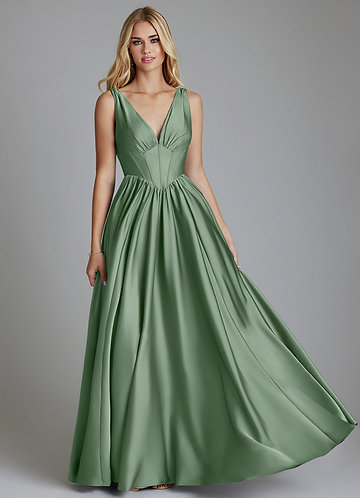 Azazie Delmie Vestidos de Dama de Honor Vestido Matchá de Cetim elástico de Linha A com Corpete image1
