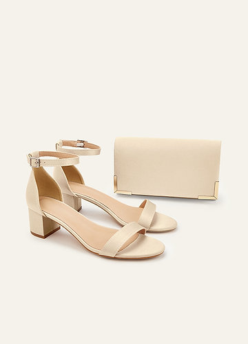 front Matching Color Matte Satin Block Heel Sandals & Envelope Clutch Set