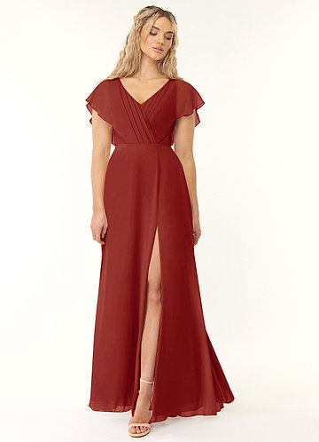 Azazie Rylee Bridesmaid Dresses Terracotta A-Line Pleated Chiffon Dress image1