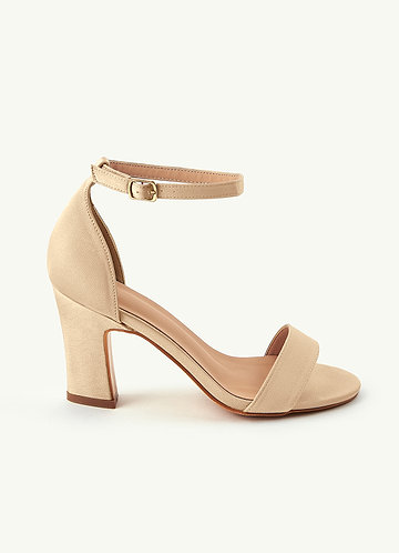 front Matching Color Stretch Satin One Strap Buckle Chunky Heel Sandals