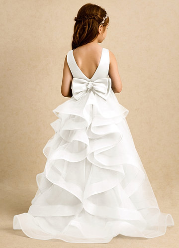 Azazie Lior Robes de Fillette d'Honneur Robe Princesse en Tulle Plissée Ivoire image1