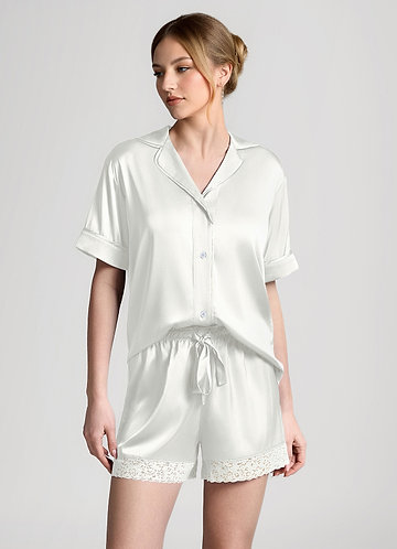 front Valkoinen Satiinipitsireunus lyhythihainen pyjama-setti