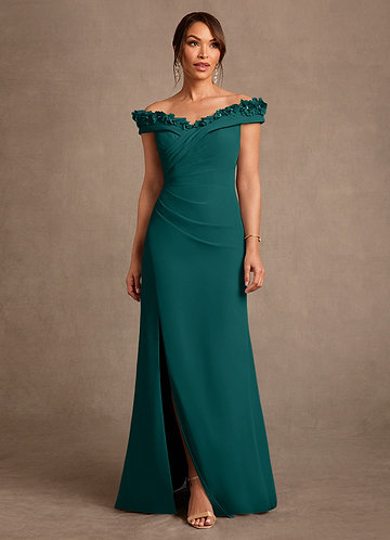Azazie Jettie Mother of the Brides Dresses Peacock Sheath Pleated Chiffon Dress image1