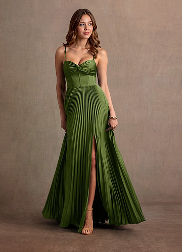 Tyla Olive Green Pleated Maxi Prom Dress image1