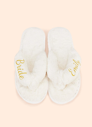 front Personalized Bride Bridesmaid Fluffy Slippers