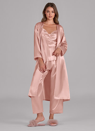 front Satin Long Sleeves 3-Piece Loungewear Set