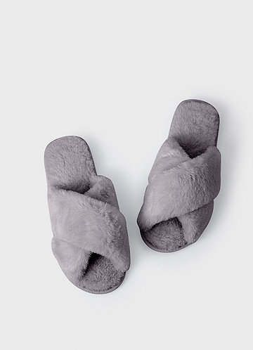 front Matching Color Cross Band Fuzzy Slippers