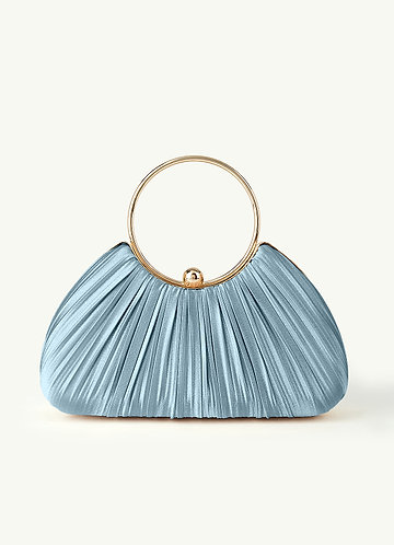 front Matching Color Metallic Satin Pleated Handbag
