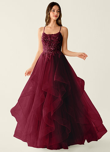 Mosaic Burgundy Ruffle Prom Dress image1