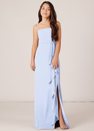 Azazie Kaylee Junior Ice A-Line with Belt Chiffon Dress image1