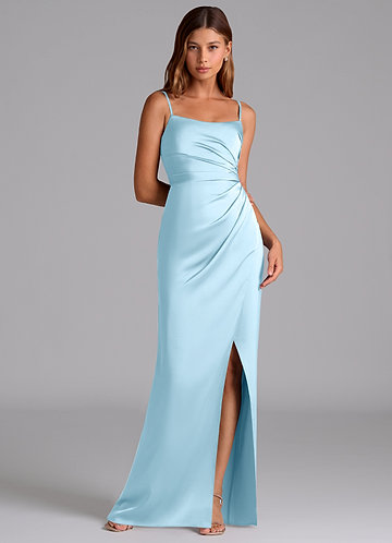 Azazie Calandra Brudtärneklänningar Klä av A-Linje i Stretch Satin Plisserad Himmelsblå image1