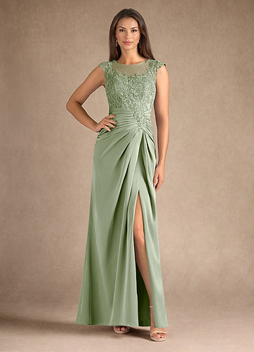 Azazie Santa Barbara Vestidos de Madre de la Novia Vestido de Salvia Polvorienta de Satén Elástico de Recto con Plisado image1