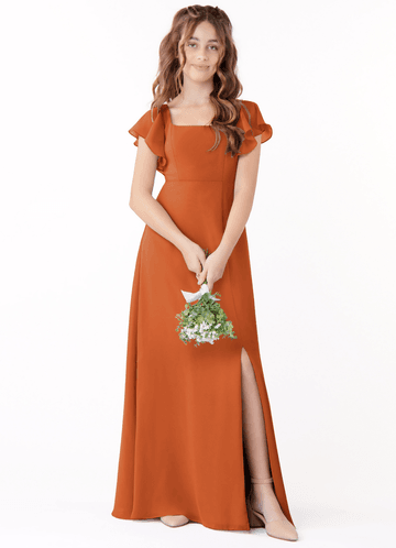 Azazie Bondi Junior Vestido Canela de Chiffon de Linha A com Arco image1