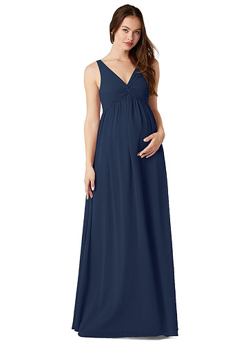 Azazie Yetta Maternity Bridesmaid Dresses A-Line V-Neck Gathered Chiffon Floor-Length Dress image1