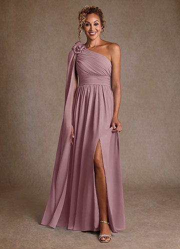 Azazie Lancaster Robe Mère de la Mariée & du Marié Robe Trapèze en Mousseline de soie Une épaule Rose Poussiéreuse image1