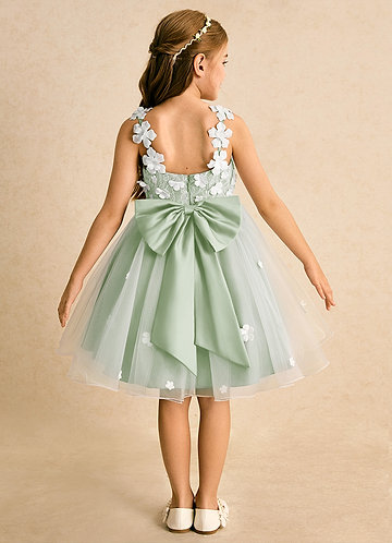 slim fit dress slacks Wavy U-Neck Chiffon Junior Bridesmaid Dress, Dusty_Sage main image 0