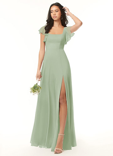 Azazie Bondi Bridesmaid Dresses Dusty Sage A-Line Ruffled Chiffon Dress image1