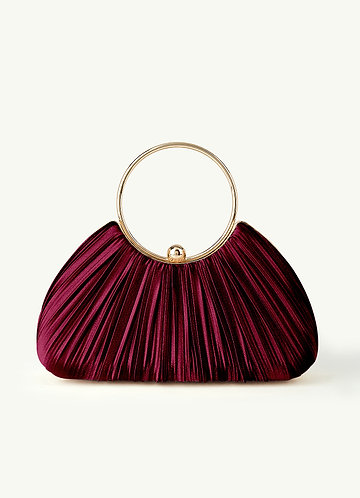 front Matching Color Metallic Satin Pleated Handbag