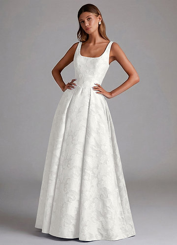 Azazie Amalie Brudepigekjoler En streg Plisseret Blomsterudbrændthed Gulv-længde Kjole image1