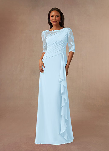 Azazie Dionysus Mother of the Brides Dresses Sky Blue A-Line Boatneck Lace Chiffon Dress image1