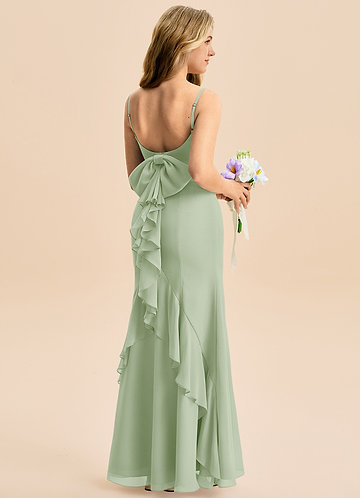 Azazie Lioren Junior Robe Sirène en Mousseline de soie Arc Vert Sauge image1