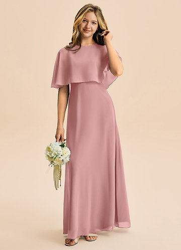 Azazie Maris Junior Abito A-Line in Chiffon Rosa Polverosa image1