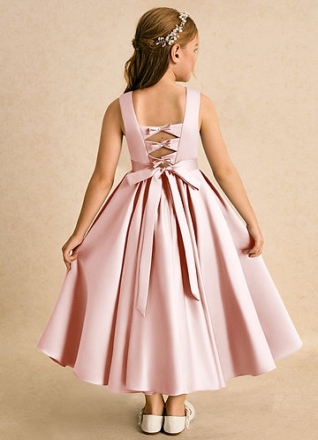 Azazie Junebuj Vestidos de Niña de Flores Vestido de Rosa Rubor de Satin Mate de Princesa con Plisado image1