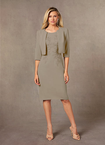 Taupe Knee Length Mother Of The Bride Dresses | Azazie Taupe Knee Length Mother Of The Bride Dresses | Azazie
