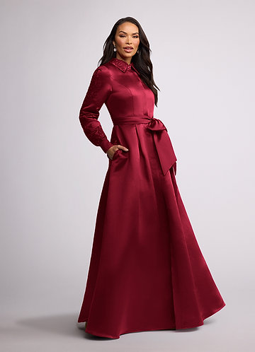Azazie Ruth Mother of the Brides Dresses Burgundy A-Line Lace Matte Satin Dress image1