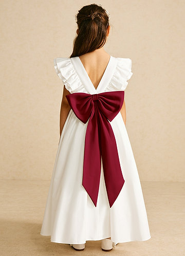 Azazie Aero Flower Girl Dresses Ivory Burgundy A-Line Pleated Cotton Dress image1