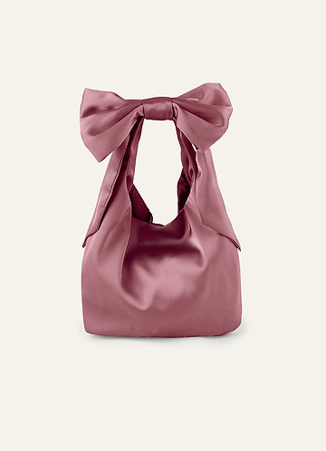 front Matching Color Stretch Satin Bow Handbag