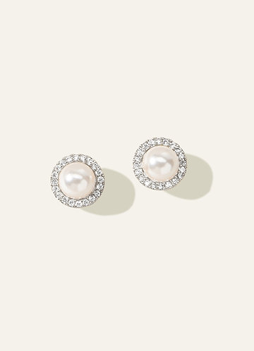 front Pearl Halo Stud Earrings