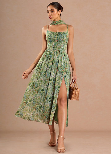 Lolla Midi Klänning Grön Blommig image1