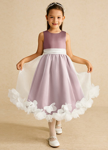 Azazie Stardust Flower Girl Dresses Dusty Rose A-Line Sleeveless Organza Dress image1