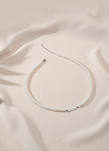 front Personalized Name Pearl Necklace