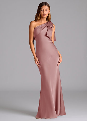 Azazie Yuanna Bridesmaid Dresses Dusty Rose Mermaid One Shoulder Stretch Satin Dress image1