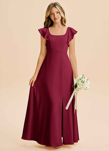 cheap bridesmaid dresses for sale Wedtrend Burgundy A-Line V Neck Floor-Length Chiffon Junior Bridesmaid  Dress Wedding Party Dress – WEDTREND