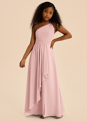 Azazie Skye Junior Powder Pink A-Line Pleated Chiffon Dress image1