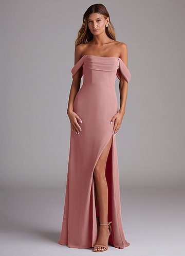 Azazie Saige Bridesmaid Dresses Dusty Rose A-Line Off the Shoulder Chiffon Convertible Dress image1