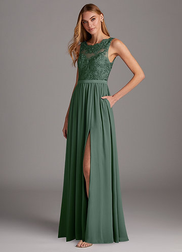 green lace dress women Easter Dresses Casual Solid Embroidered Hollowed Out See-through Half A Turtleneck Long Sleeve Dresses(Green/L) main image 1