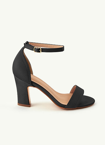 front Matching Color Stretch Satin One Strap Buckle Chunky Heel Sandals