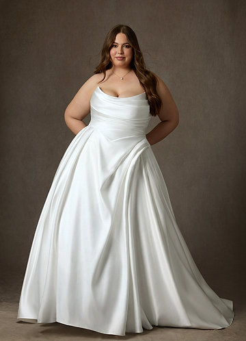 Azazie Adelise Wedding Dresses Vestido Diamante Branco de Cetim de Vestido de baile com Sem alças image1