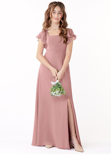 Azazie Bondi Junior Dusty Rose A-Line Bow Chiffon Dress image1