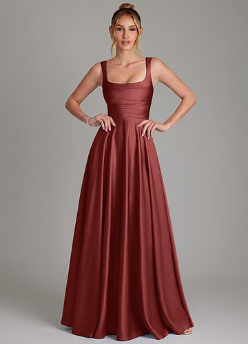 dark terracotta bridesmaid dress Azazie x Delaney Dress
