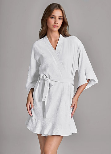 front Matching Color 2-Piece Ruffled Cloud-Soft Robe and Slip Set