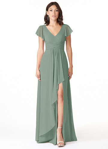 silver sage crisp bridesmaid dresses Azazie A-Line Strapless Floor-Length Stretch Satin Bridesmaid Dresses