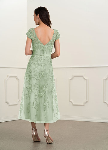 sage green tea length dress